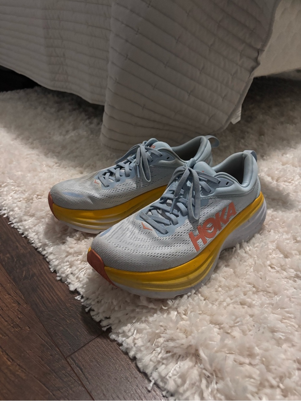 Hoka Women's Light Gray and Yellow Athletic Running Shoes